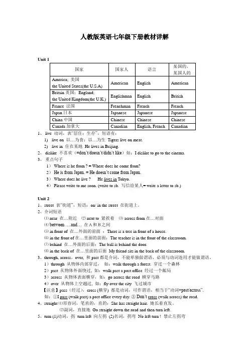 人教版英语七年级下册教材详解