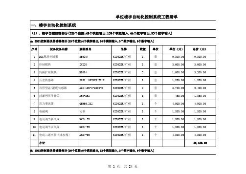 单位楼宇自动化控制系统工程清单