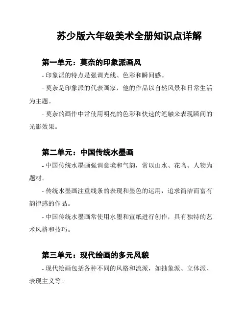 苏少版六年级美术全册知识点详解