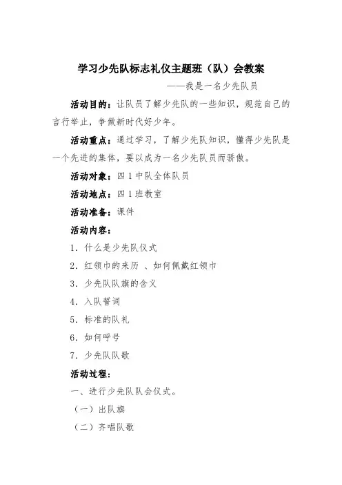 学习少先队标志礼仪主题班(队)会教案