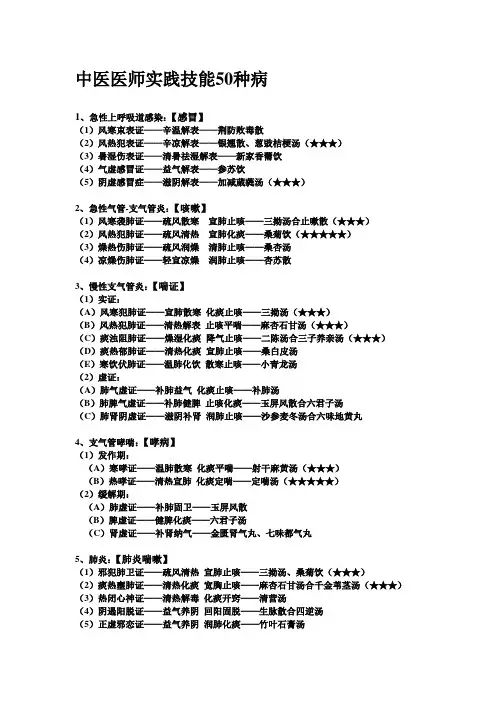 中医医师实践技能50种病(仅供参考)