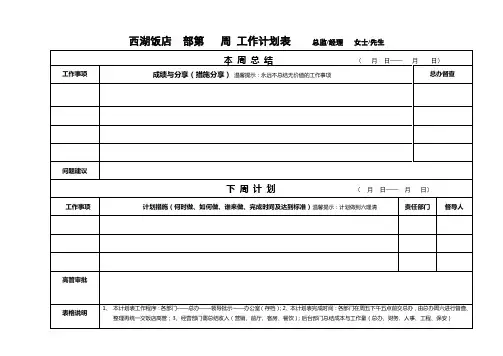 周月工作计划表格