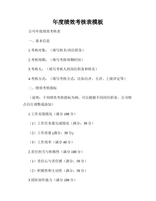 年度绩效考核表模板