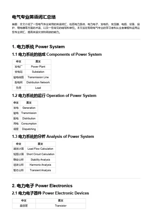 电气专业英语词汇总结