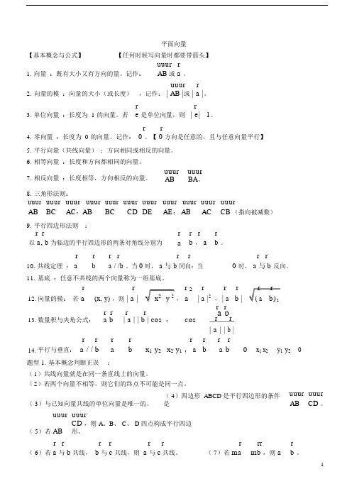 (完整版)高中数学必修4平面向量知识点总结与典型例题归纳.docx