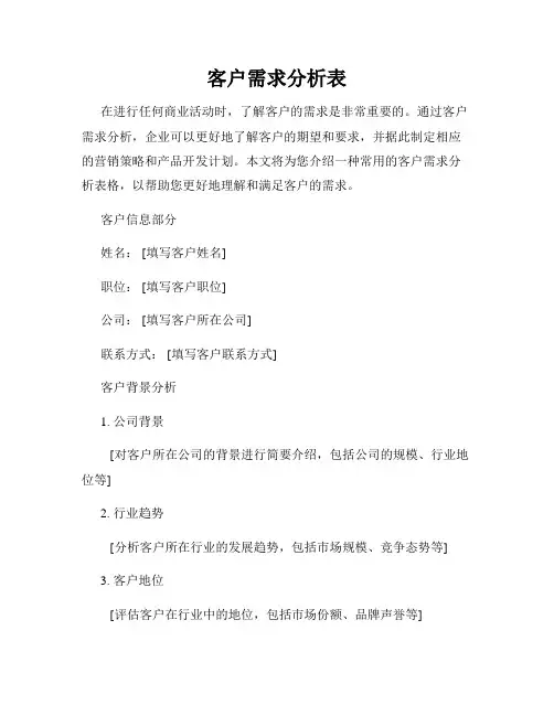 客户需求分析表