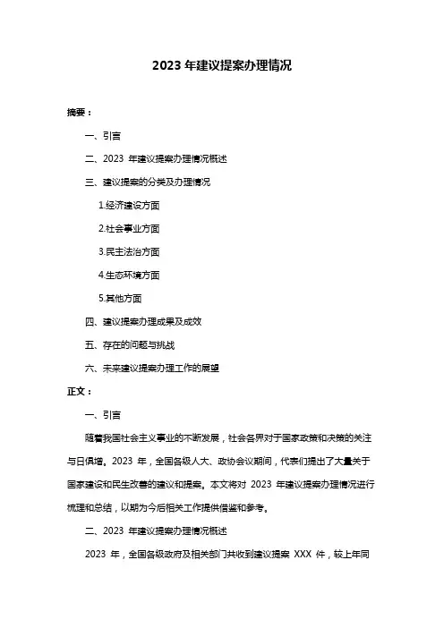 2023年建议提案办理情况