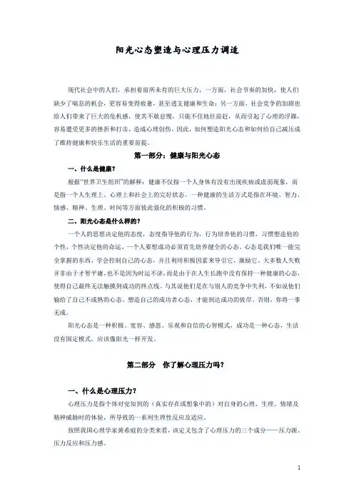 阳光心态塑造与心理压力调适