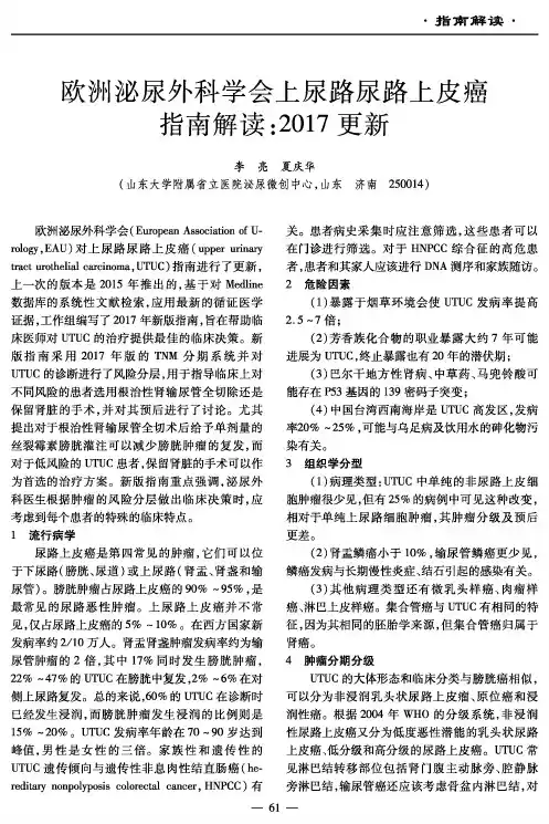 欧洲泌尿外科学会上尿路尿路上皮癌指南解读：2017更新
