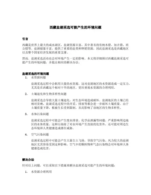 西藏盐湖采选可能产生的环境问题