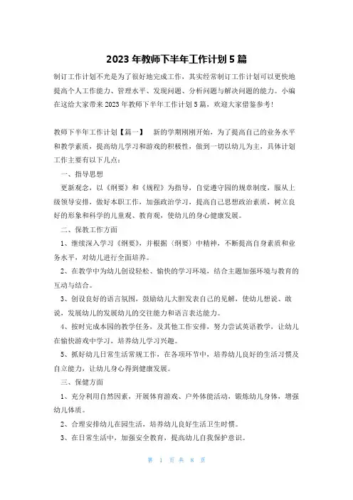 2023年教师下半年工作计划5篇