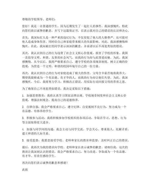 关于打人的保证书