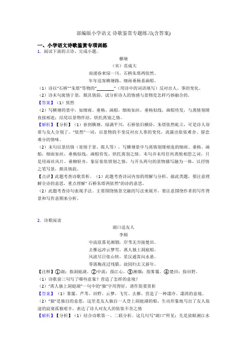 部编版小升初语文 诗歌鉴赏专题练习(含答案)