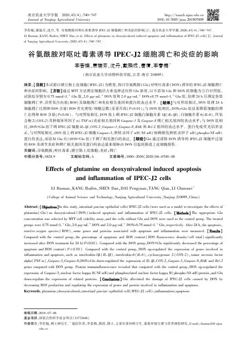 谷氨酰胺对呕吐毒素诱导IPEC-J2细胞凋亡和炎症的影响