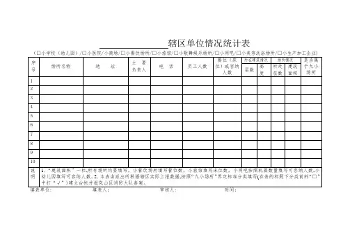 “九小场所”单位情况统计表