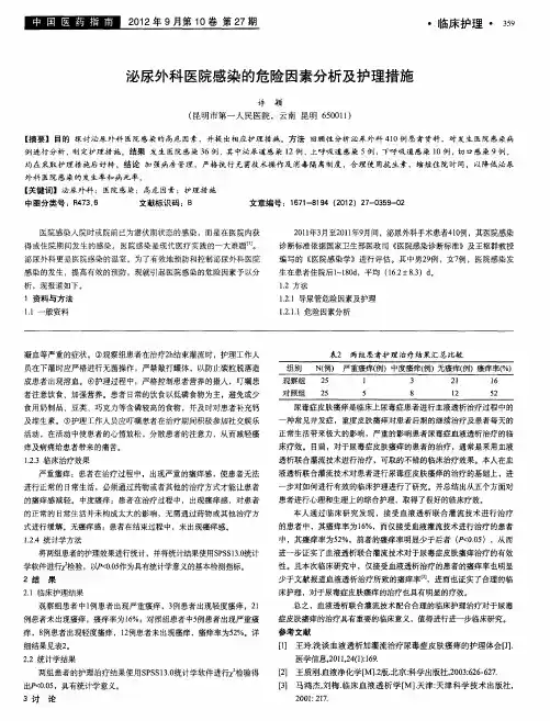 泌尿外科医院感染的危险因素分析及护理措施