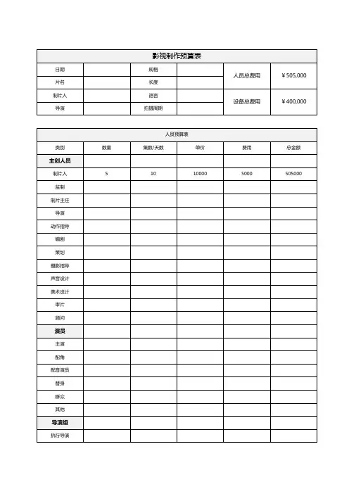影视制作预算表-报价表