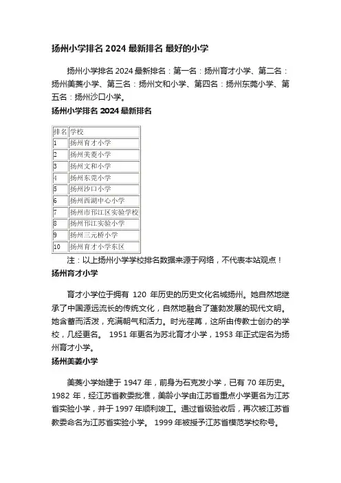 扬州小学排名2024最新排名最好的小学