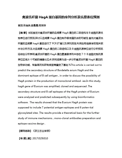 禽波氏杆菌HagA蛋白基因的序列分析及抗原表位预测