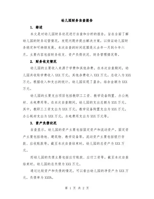 幼儿园财务自查报告