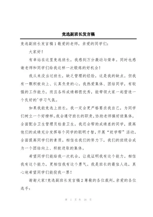 竞选副班长发言稿