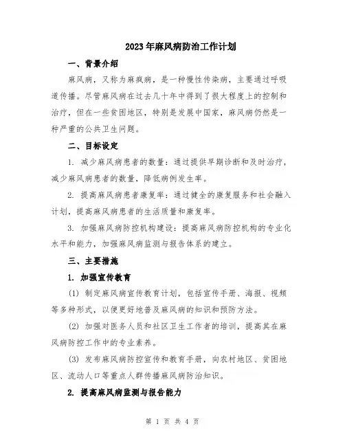 2023年麻风病防治工作计划