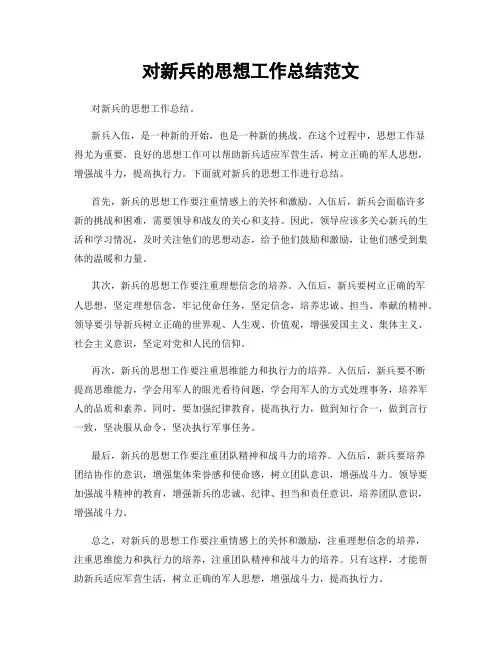 对新兵的思想工作总结范文