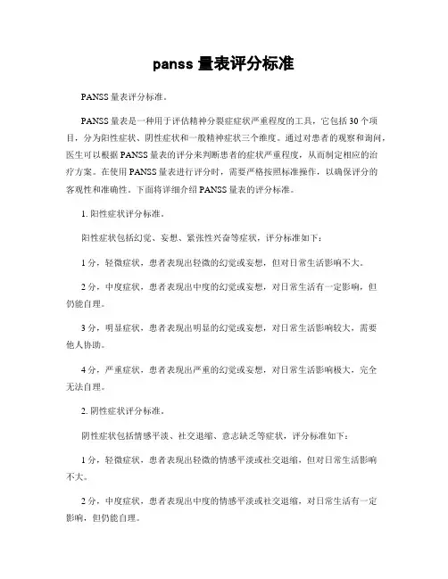 panss量表评分标准