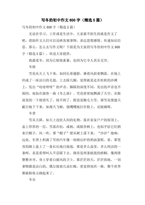 写冬的初中作文600字(5篇)