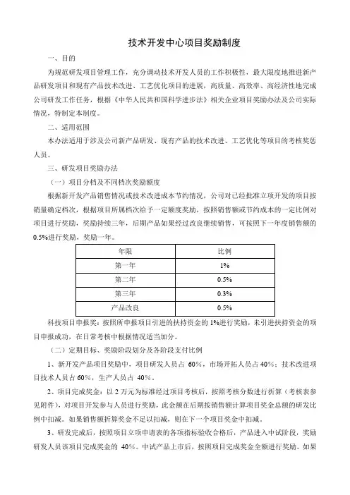 技术开发中心项目奖励制度