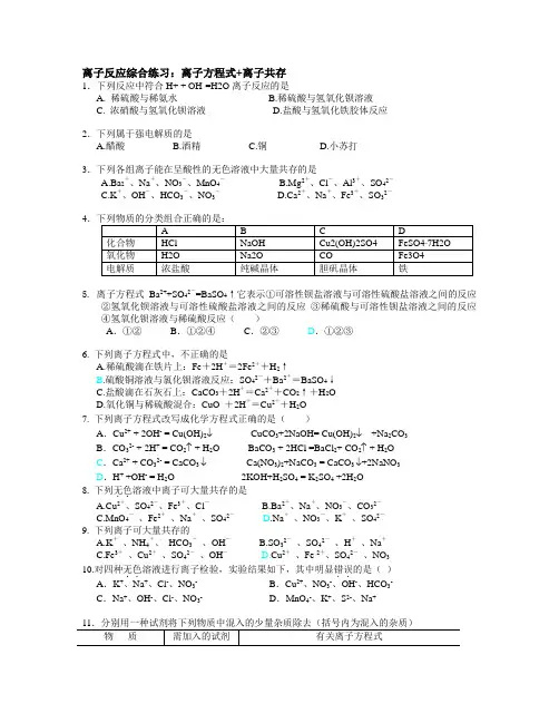 离子反应和离子共存练习题