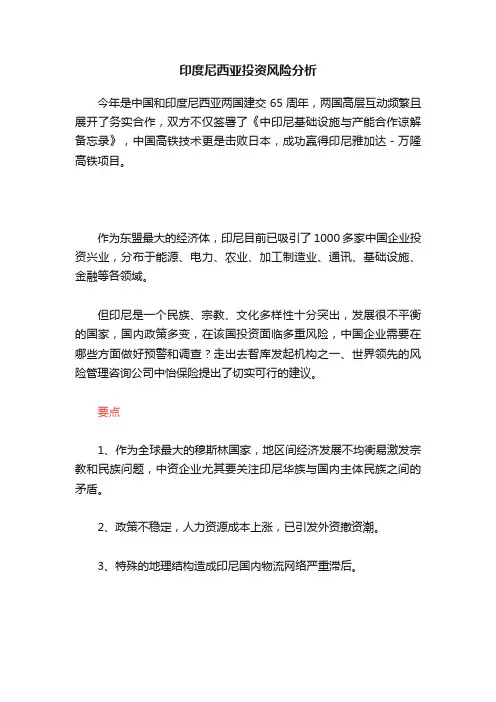 印度尼西亚投资风险分析
