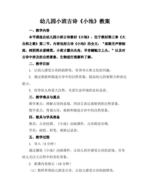 幼儿园小班古诗《小池》教案