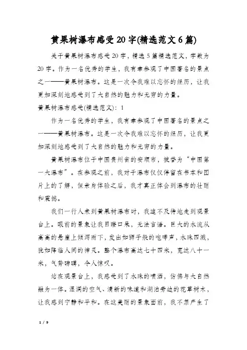 黄果树瀑布感受20字(精选范文6篇)