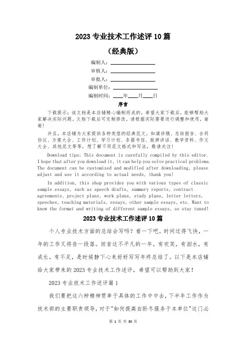 2023专业技术工作述评10篇
