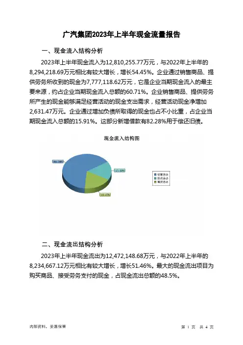 601238广汽集团2023年上半年现金流量报告