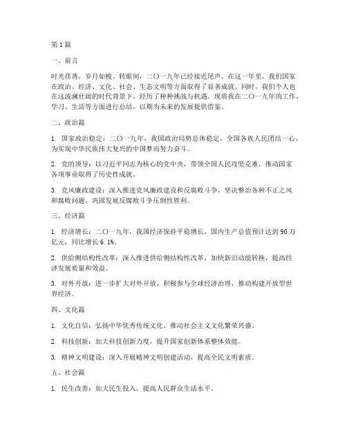 一九年度总结(3篇)