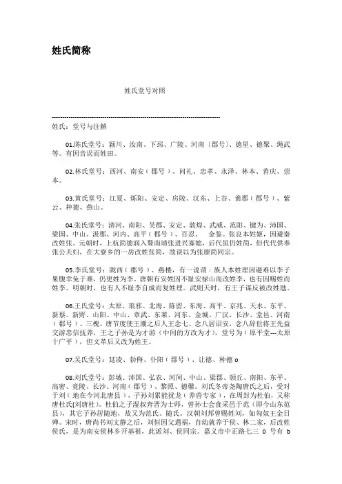 姓氏简称