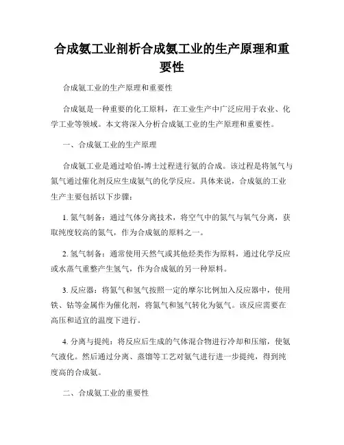 合成氨工业剖析合成氨工业的生产原理和重要性