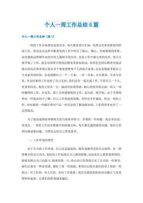 个人一周工作总结5篇