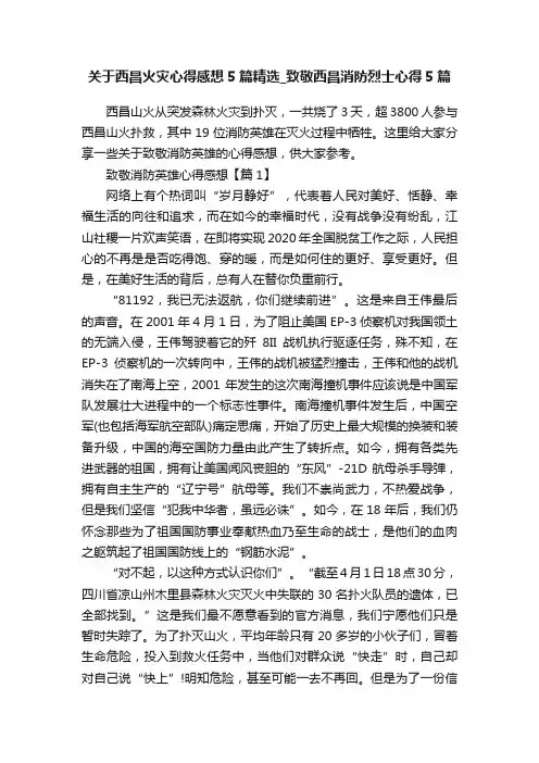 关于西昌火灾心得感想5篇精选_致敬西昌消防烈士心得5篇