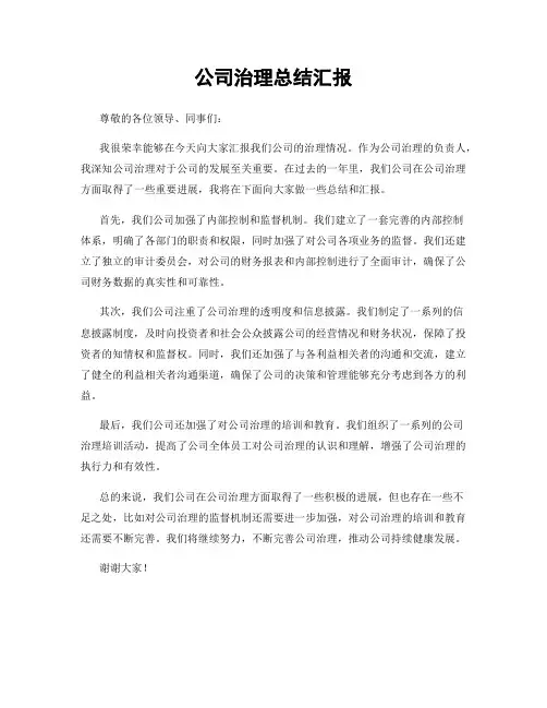 公司治理总结汇报