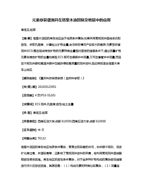 元素俘获谱测井在塔里木油田复杂地层中的应用