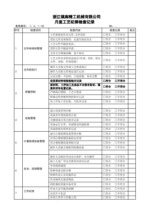 工艺纪律执行情况检查记录