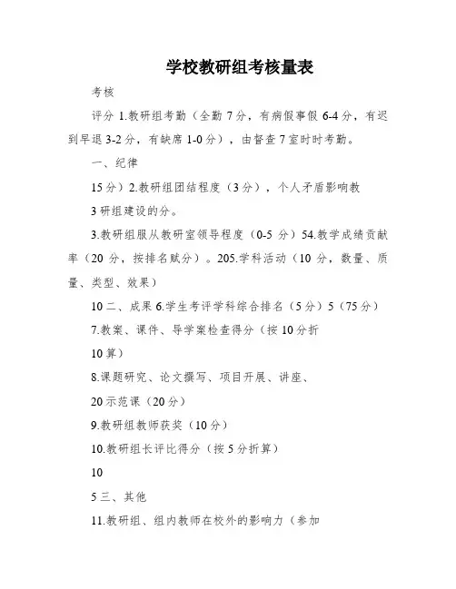 学校教研组考核量表