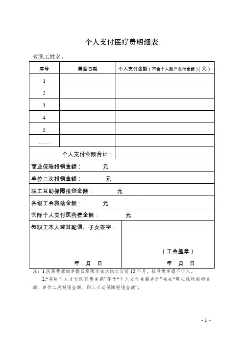个人支付医疗费明细表