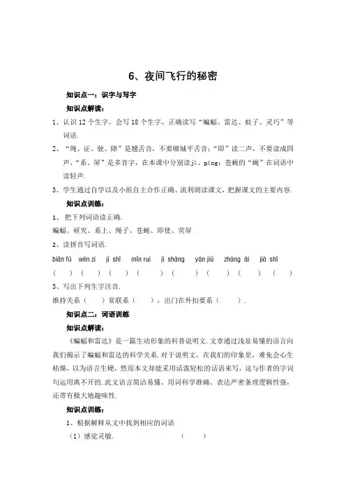 四年级上册语文知识点解读 6 夜间飞行的秘密(含答案)
