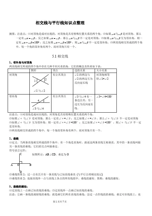 (完整版)初一第五章相交线与平行线知识点整理[1]2,推荐文档