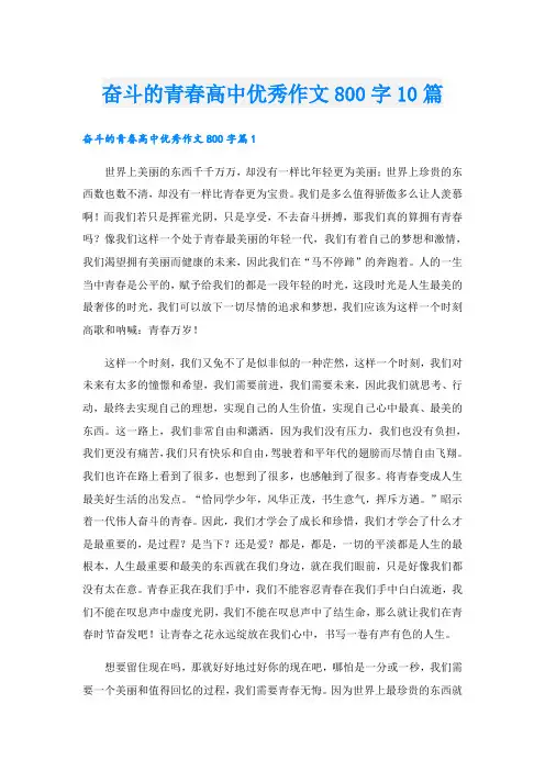 奋斗的青春高中优秀作文800字10篇
