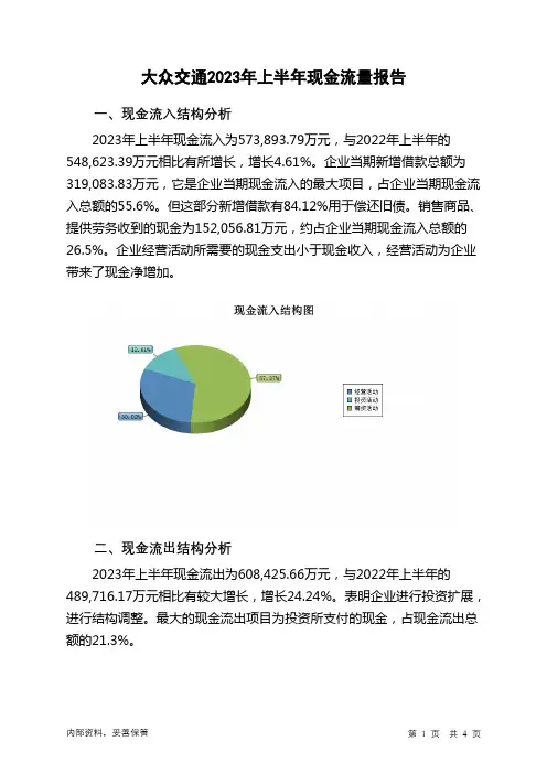 600611大众交通2023年上半年现金流量报告